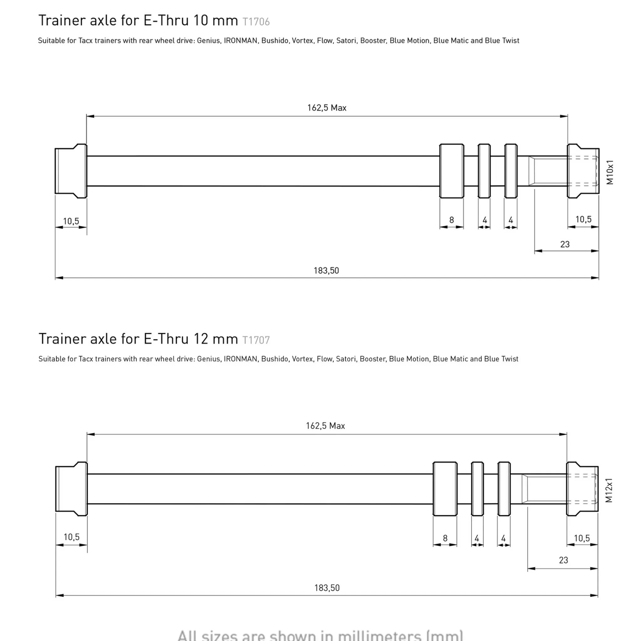 Sale tacx , E-Thru Axle Skewer 12 Mm X 1.75 Rear Wheel, Sykkelrulleaksling